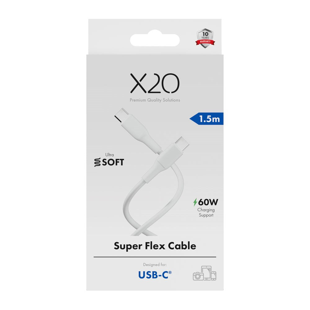 X2O Superflex 60W USB-C til USB-C Kabel - 1.5m - Hvid