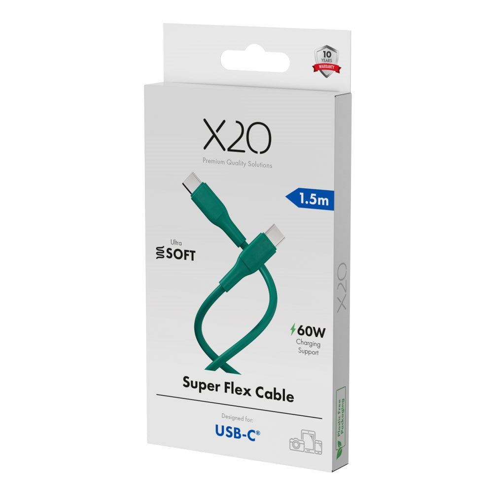 X2O Superflex 60W USB-C til USB-C Kabel - 1.5m - Grøn