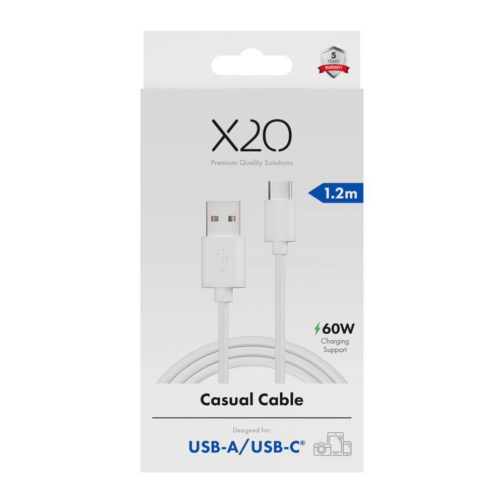 X2O Basic 60W USB-A til USB-C Kabel - 1.2m - Hvid