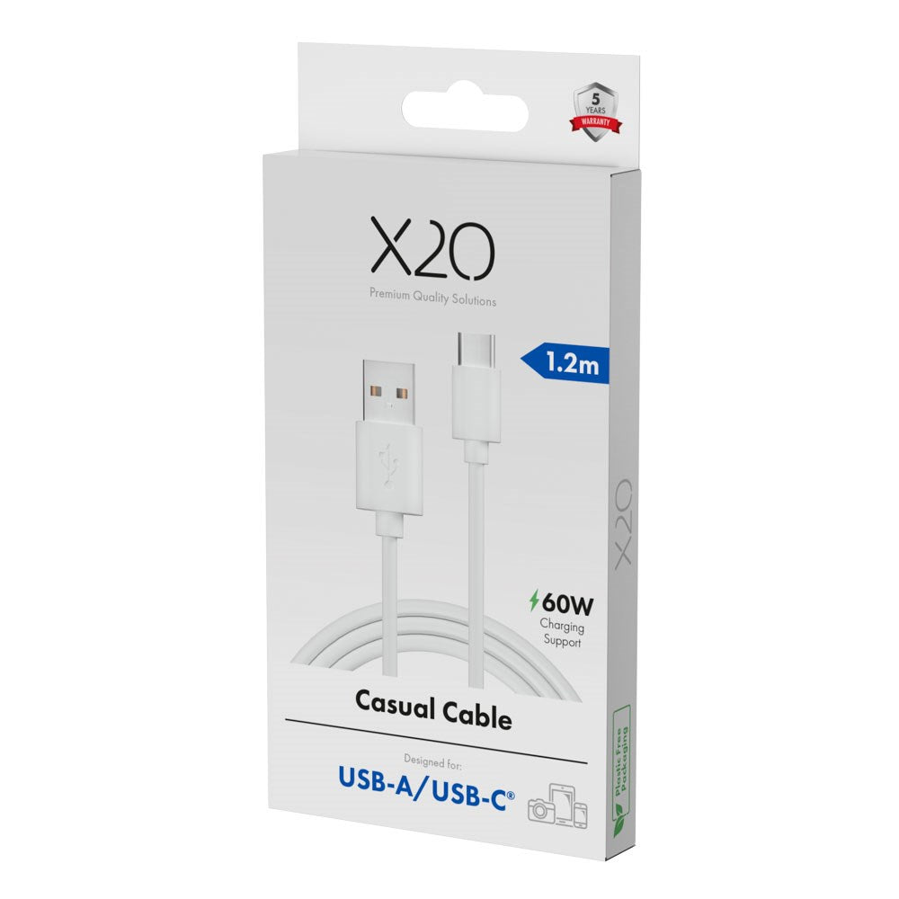 X2O Basic 60W USB-A til USB-C Kabel - 1.2m - Hvid