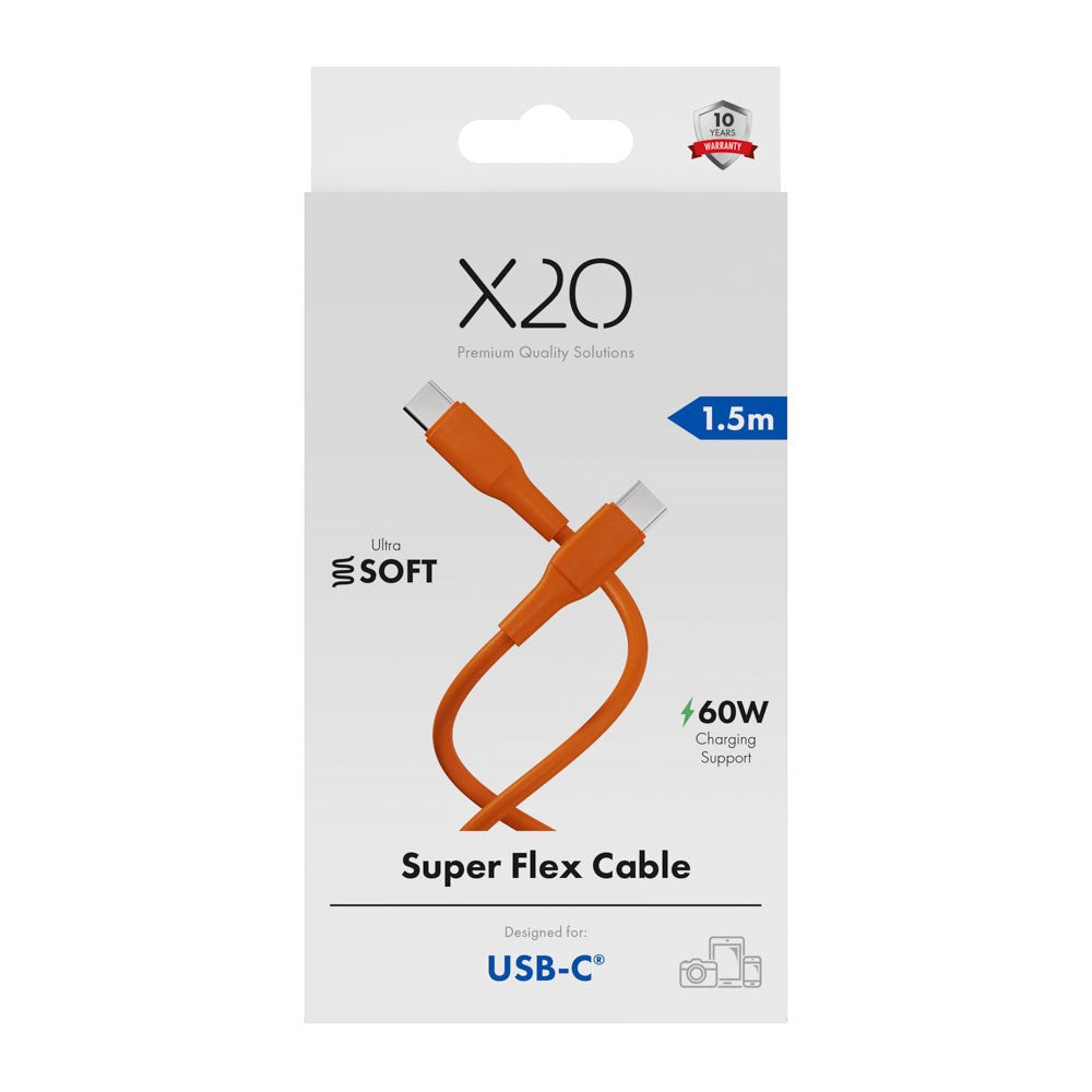 X2O Superflex 60W USB-C til USB-C Kabel - 1.5m - Orange