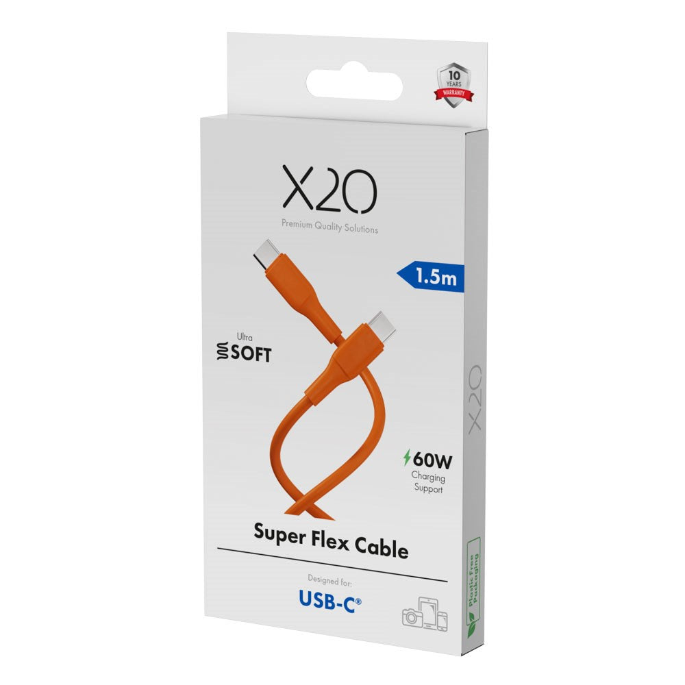 X2O Superflex 60W USB-C til USB-C Kabel - 1.5m - Orange