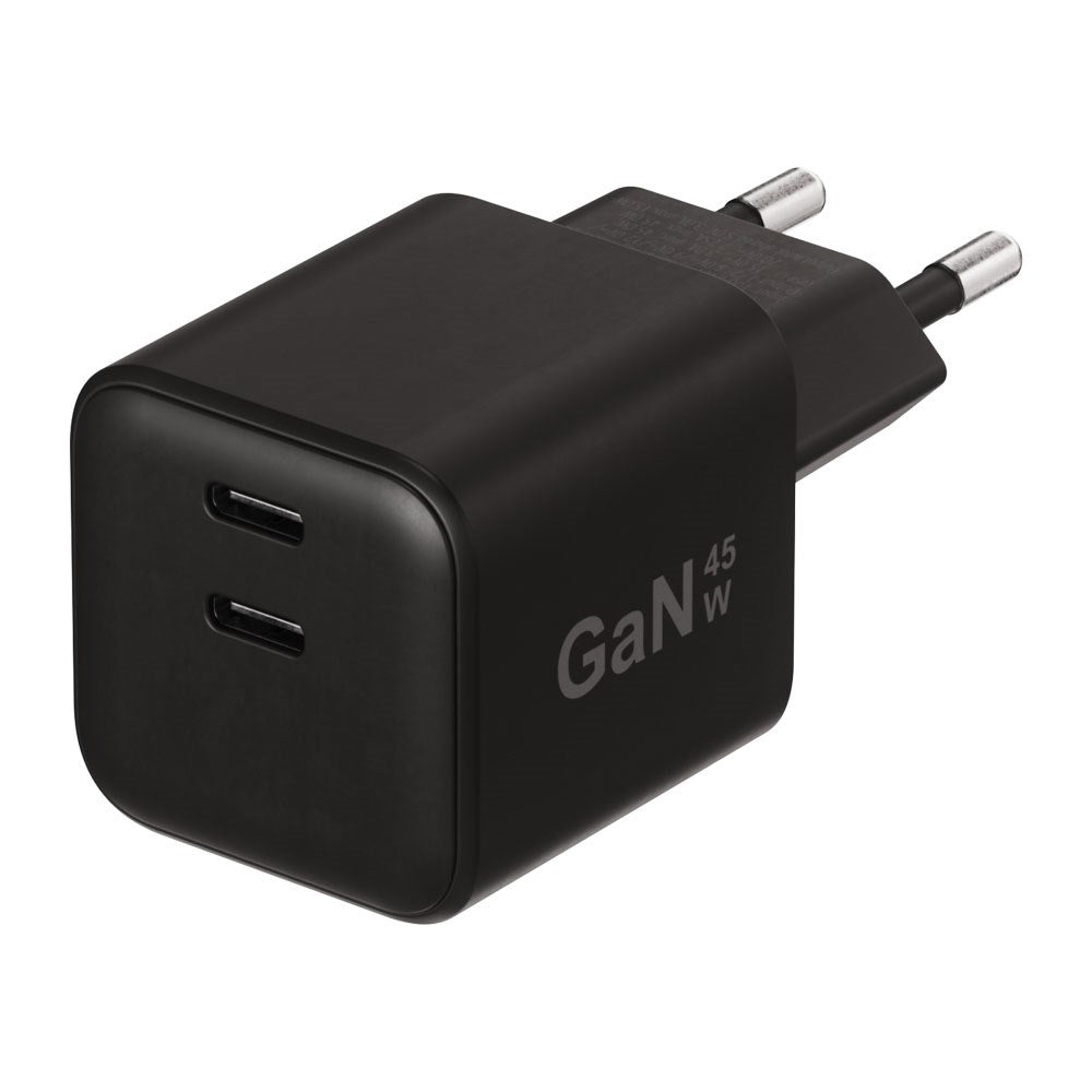 X2O 45W GaN Vægoplader m. 2x USB-C - Sort