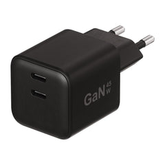 X2O 45W GaN Vægoplader m. 2x USB-C - Sort