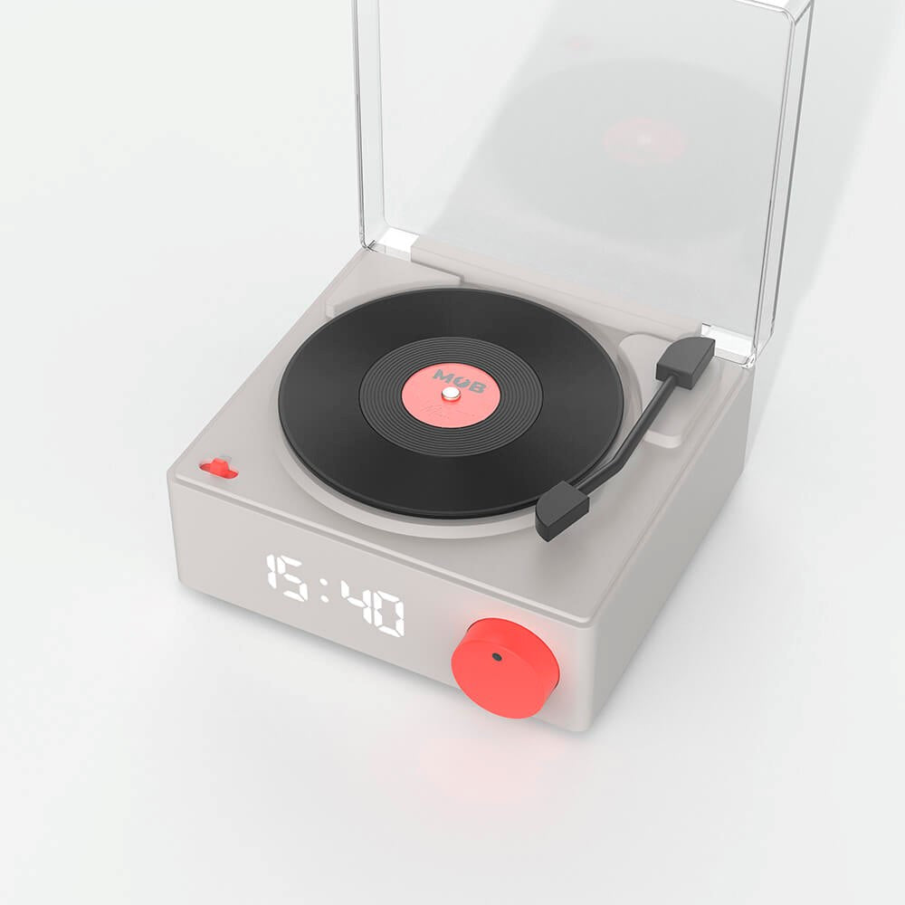 MOB - Bluetooth Højtaler m. Vækkeur - Vinyl Retro - Grå