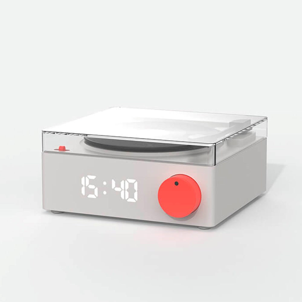 MOB - Bluetooth Højtaler m. Vækkeur - Vinyl Retro - Grå