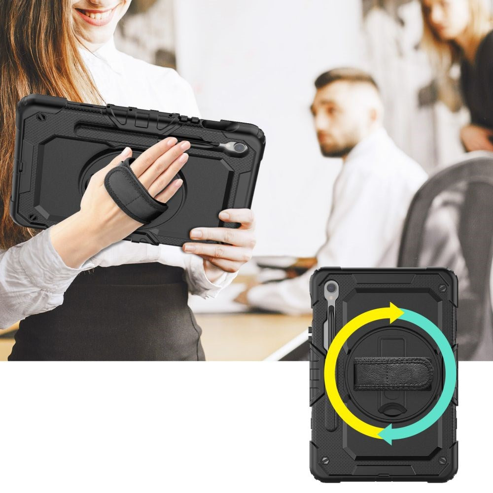 Samsung Galaxy Tab S10 FE / S9 FE Tech-Protect Solid360 Håndværker Cover m. Beskyttelsesfilm, Håndholder & Skulderstrop - Sort