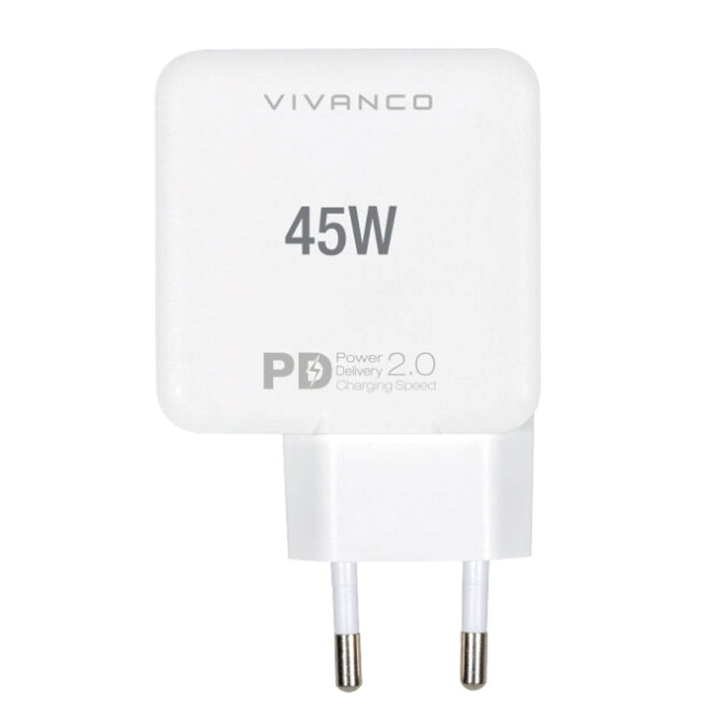 Vivanco 45W Super Fast Dual Charge USB-C Vægoplader - PD (Power Delivery) - Hvid
