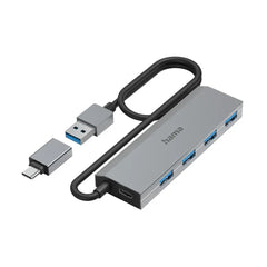 HAMA USB-A Hub m. USB-C Adapter - Grå