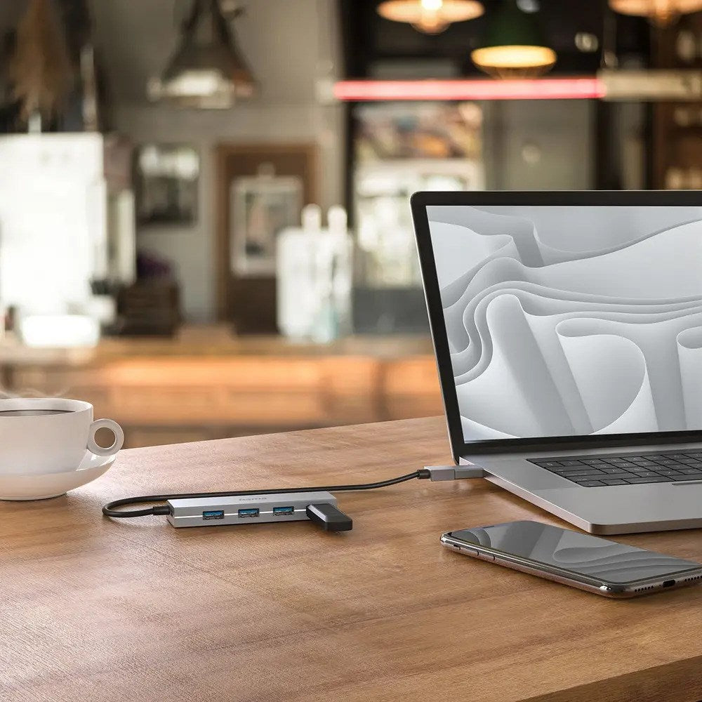 HAMA USB-A Hub m. USB-C Adapter - Grå