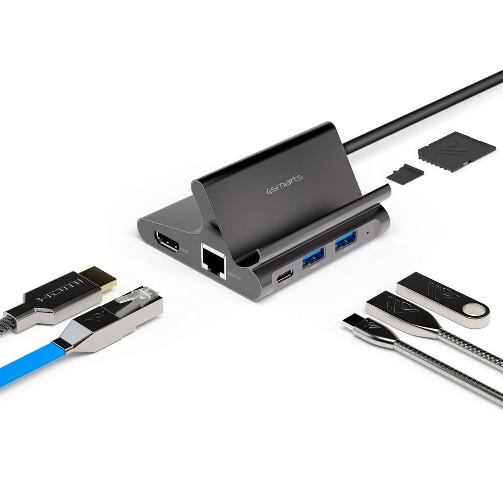 4smarts 7-i-1 USB-C Hub Universal Stander til Mobil & Tablet - Grå