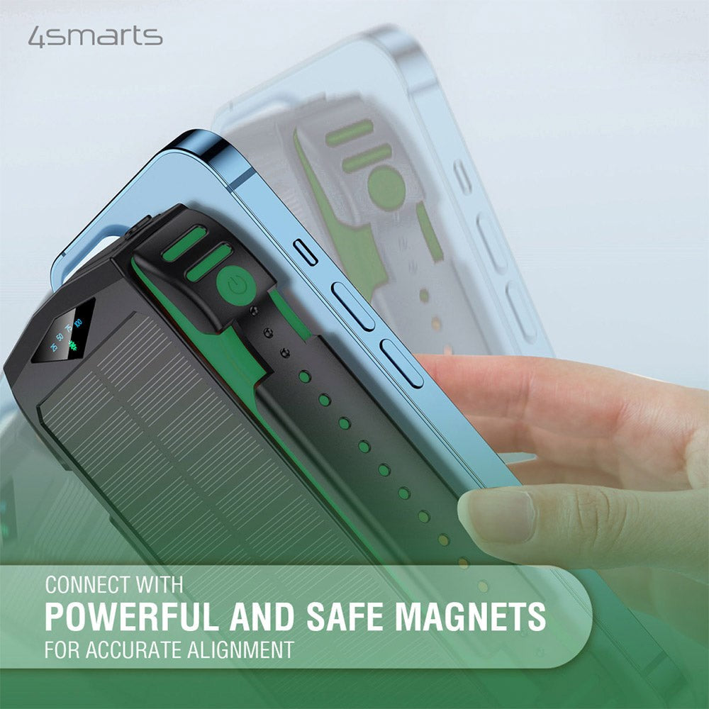 4smarts Titanpack UltiMag Solar 20W Powerbank 20.000mAh - USB-C & 2 x USB-A - MagSafe Kompatibel - Sort / Grøn