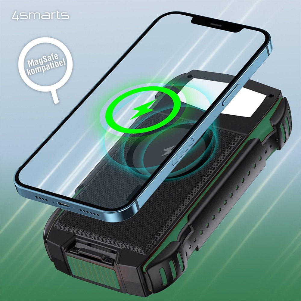 4smarts Titanpack UltiMag Solar 20W Powerbank 20.000mAh - USB-C & 2 x USB-A - MagSafe Kompatibel - Sort / Grøn