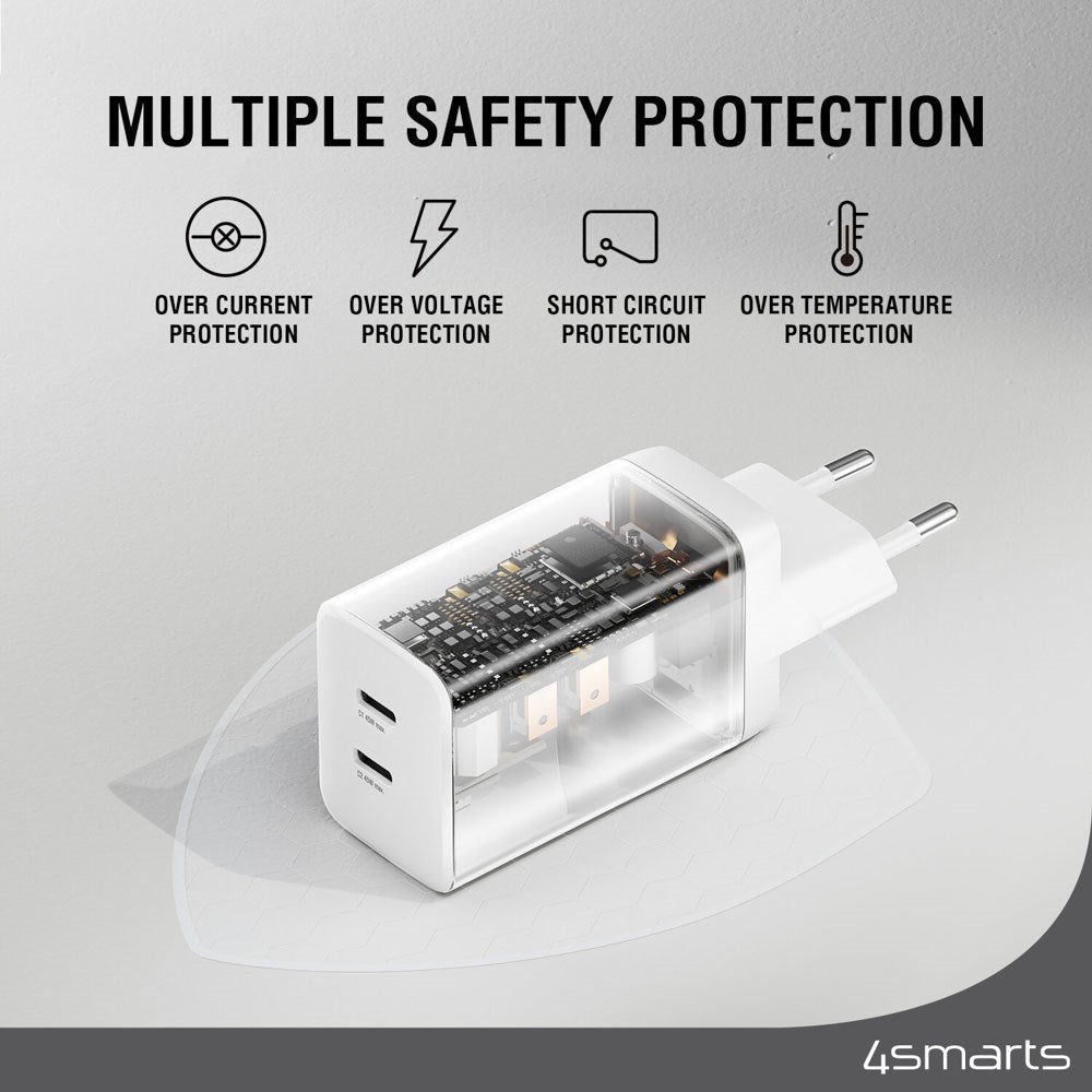 4smarts PDPlug 45W Vægoplader m. 2 x USB-C - Hvid