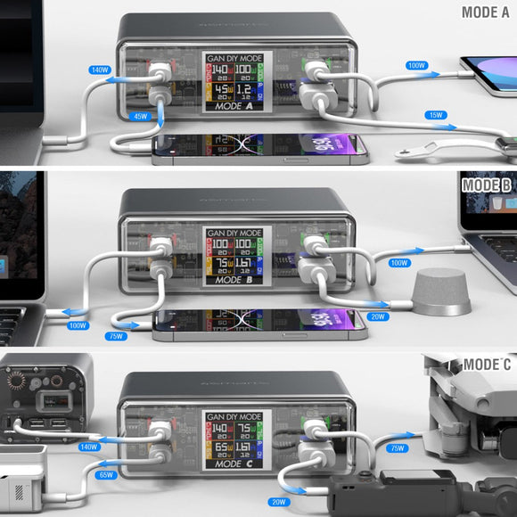 4smarts Lucid GaN DIY Mode Bordoplader - 300W / 3x USB-C & 1x USB-A - Grå