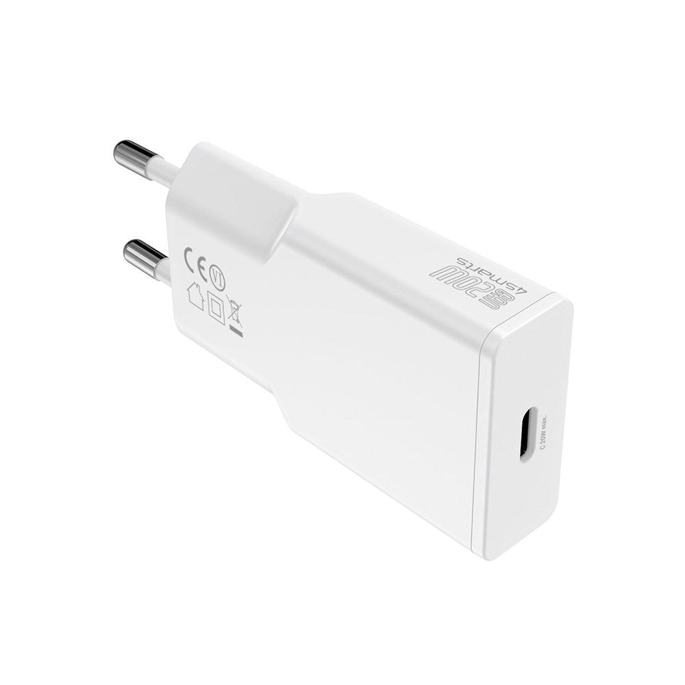 4Smarts PD Slim 20W USB-C Vægoplader GaN m. USB-C Kabel - Hvid
