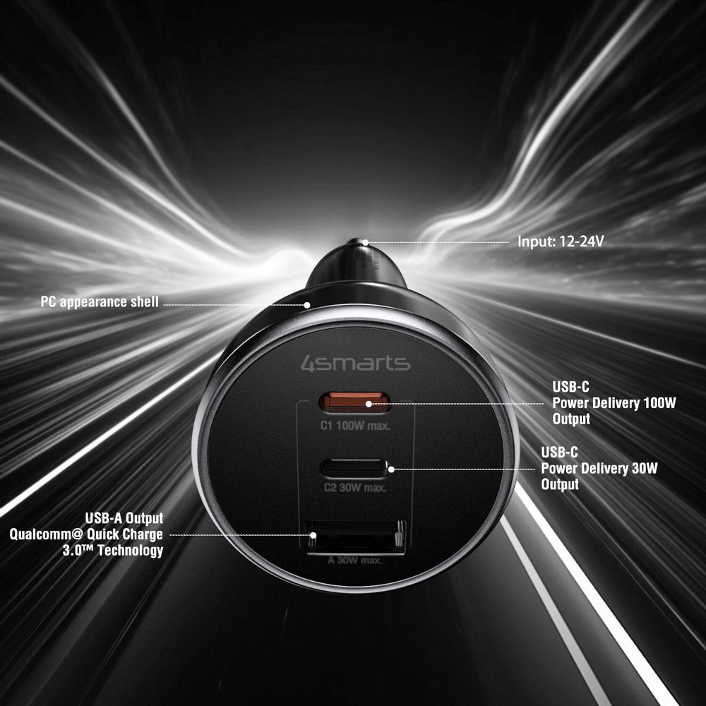 4smarts VoltRoad Ultimate 160W Biloplader m. 2 x USB-C 1 x USB-A - Sort