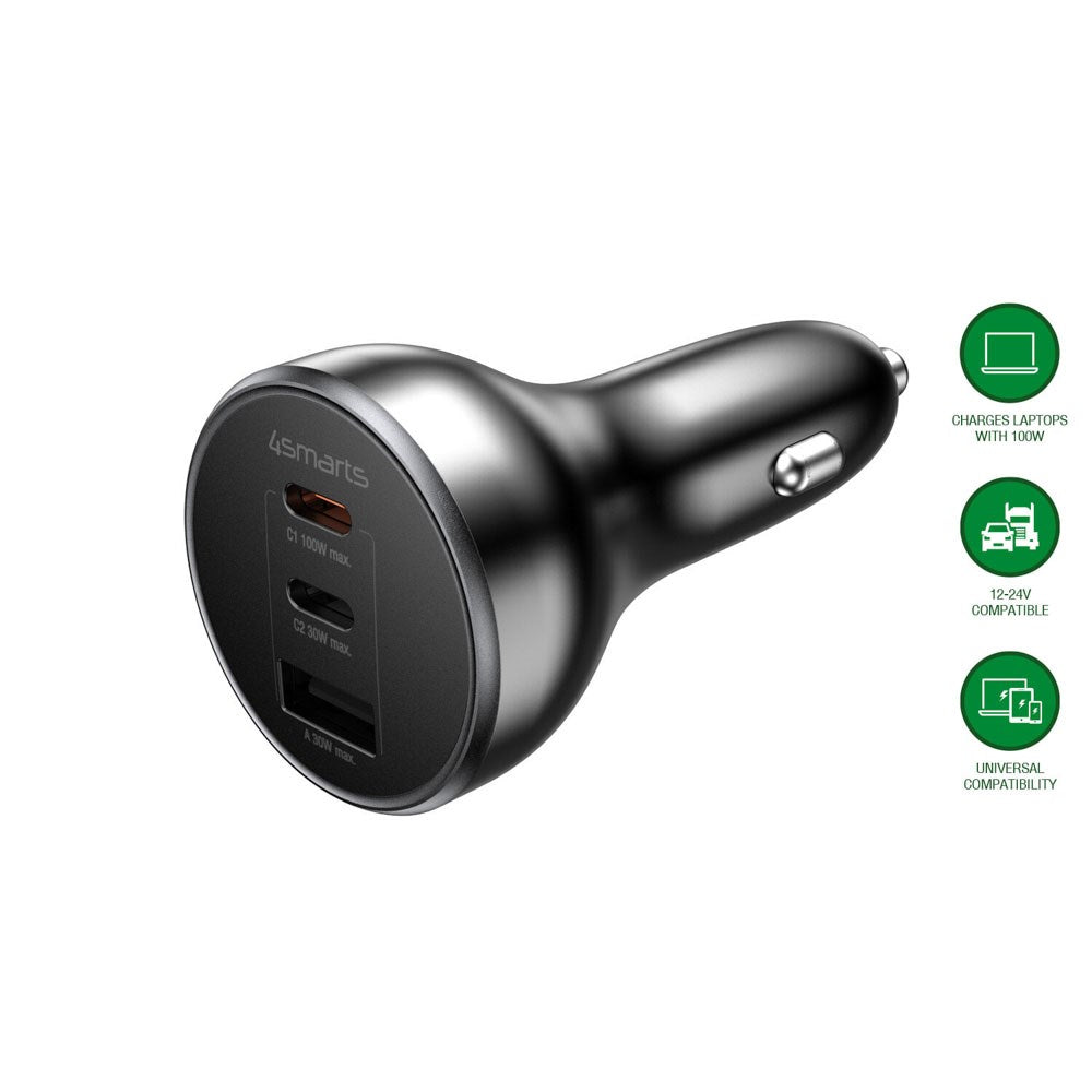 4smarts VoltRoad Ultimate 160W Biloplader m. 2 x USB-C 1 x USB-A - Sort