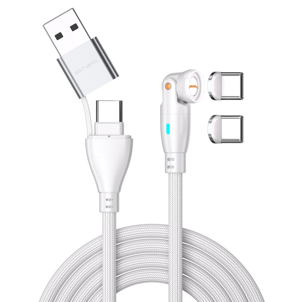 4smarts GravityCord Magnetisk Kabel m. USB-C/A - 100W - 1.8m - Hvid