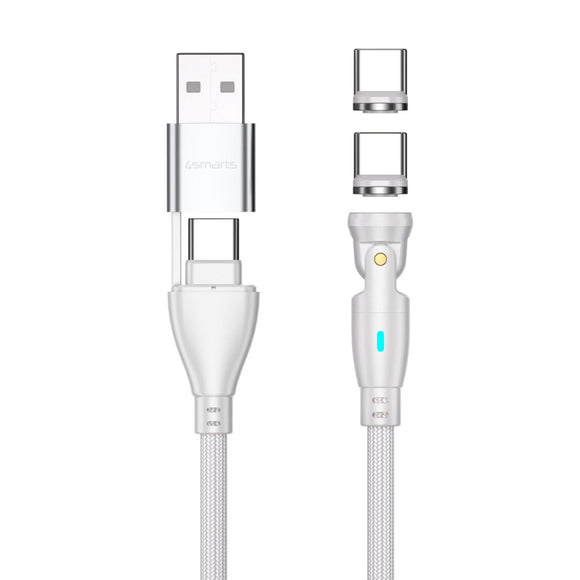 4smarts GravityCord Magnetisk Kabel m. USB-C/A - 100W - 1.8m - Hvid