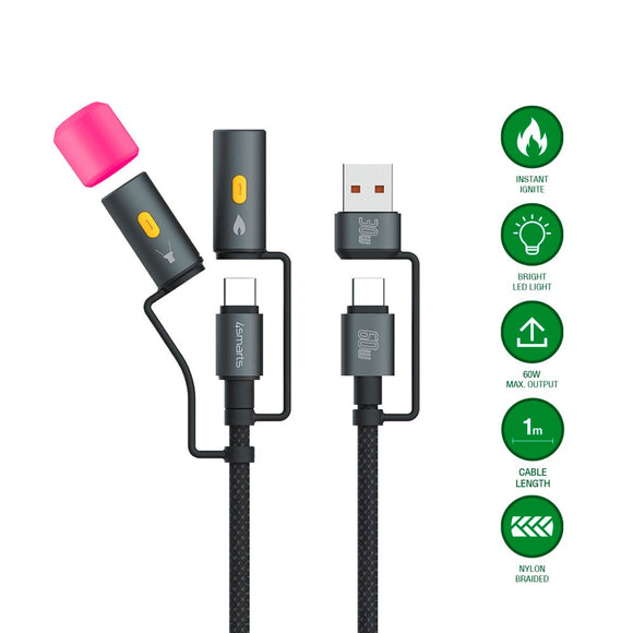 4smarts 4-i-1 USB-C Outdoor Kabelsæt - 60W / 1m - Sort
