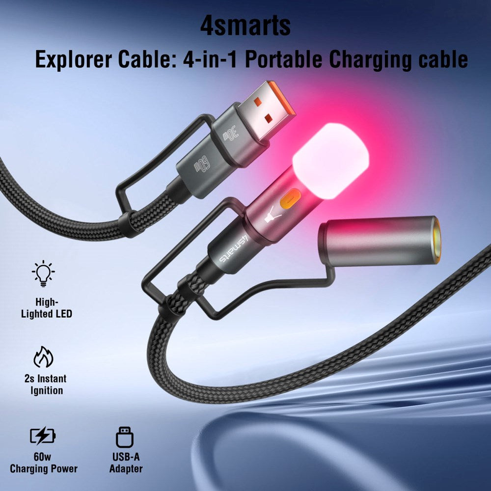 4smarts 4-i-1 USB-C Outdoor Kabelsæt - 60W / 1m - Sort