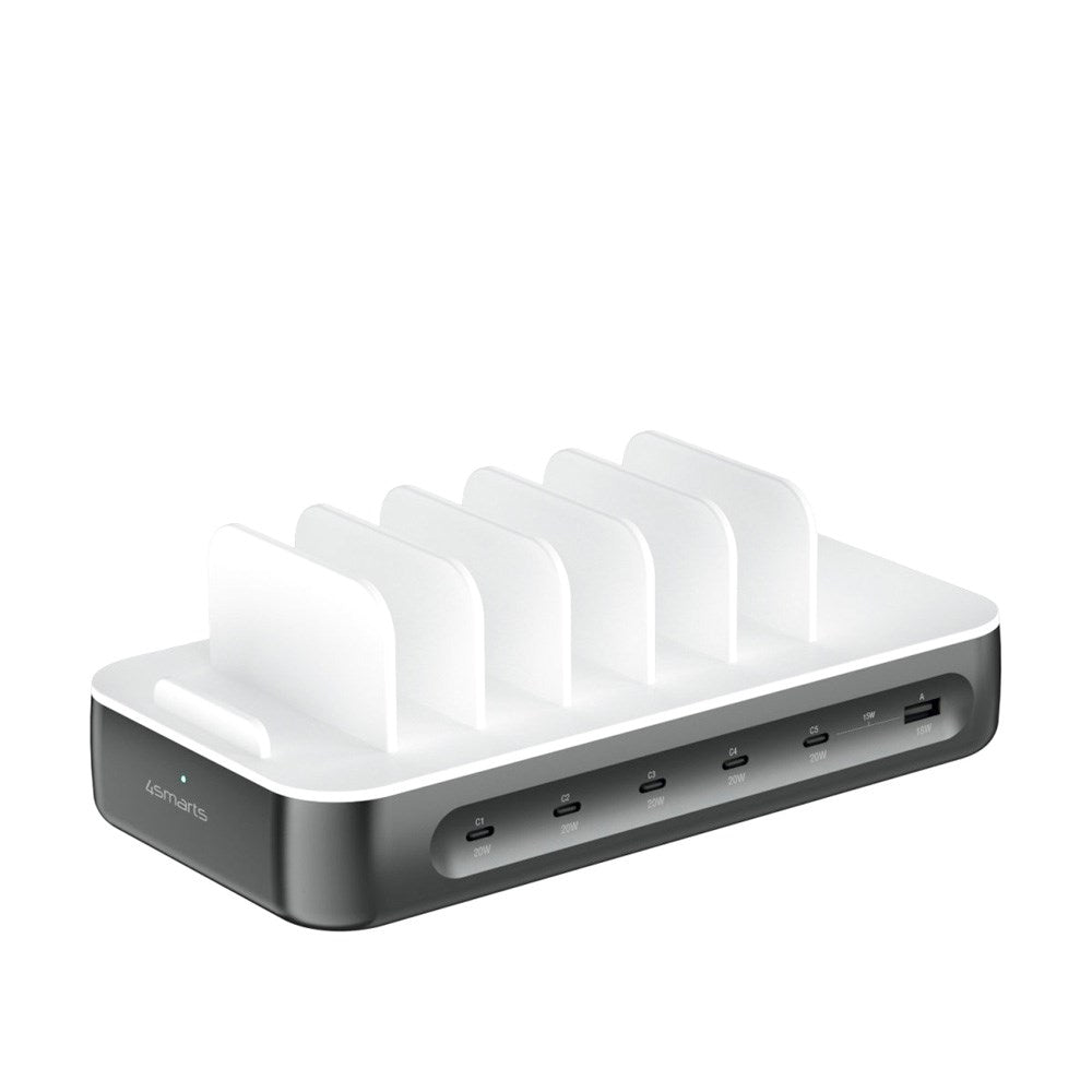 4smarts Ladestation m. 9 Opladningsmuligheder - 5x USB-C Kabel & 1x 4-i-2 Multikabel - 100W - Grå