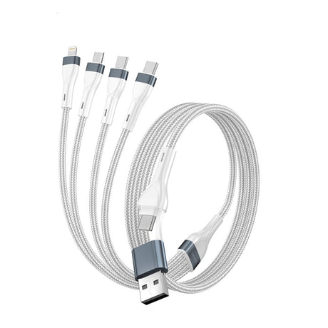 4smarts 4-i-2 Multiopladningskabel - USB-C / USB-A / Lightning / Micro USB - 25cm - Hvid