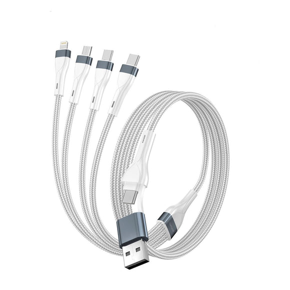 4smarts 4-i-2 Multiopladningskabel - USB-C / USB-A / Lightning / Micro USB - 25cm - Hvid