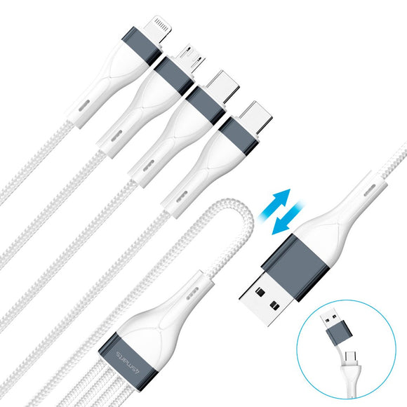 4smarts 4-i-2 Multiopladningskabel - USB-C / USB-A / Lightning / Micro USB - 25cm - Hvid