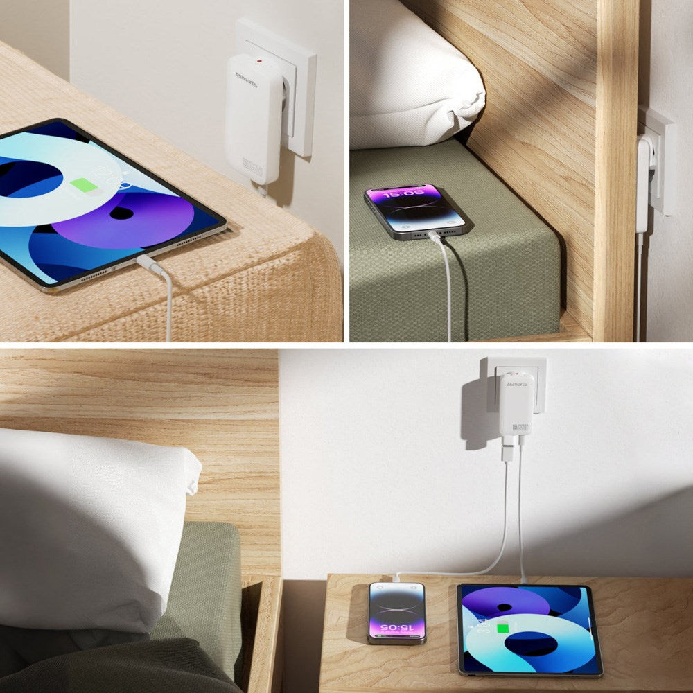 4smarts FlatPlug Slim Dual Vægoplader - 65W / 2x USB-C - Hvid