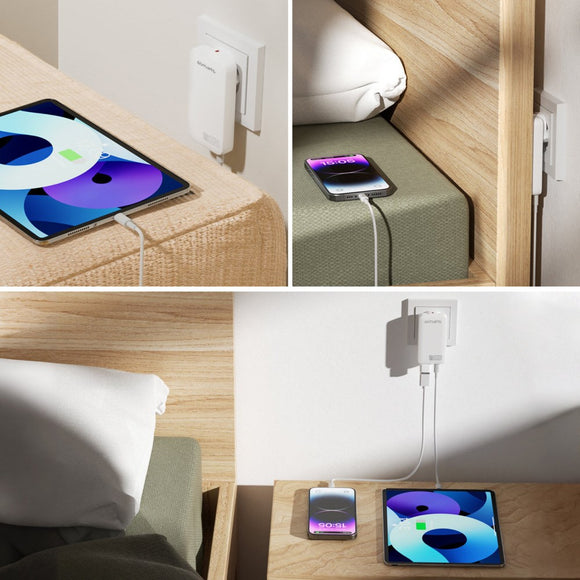 4smarts FlatPlug Slim Dual Vægoplader - 65W / 2x USB-C - Hvid