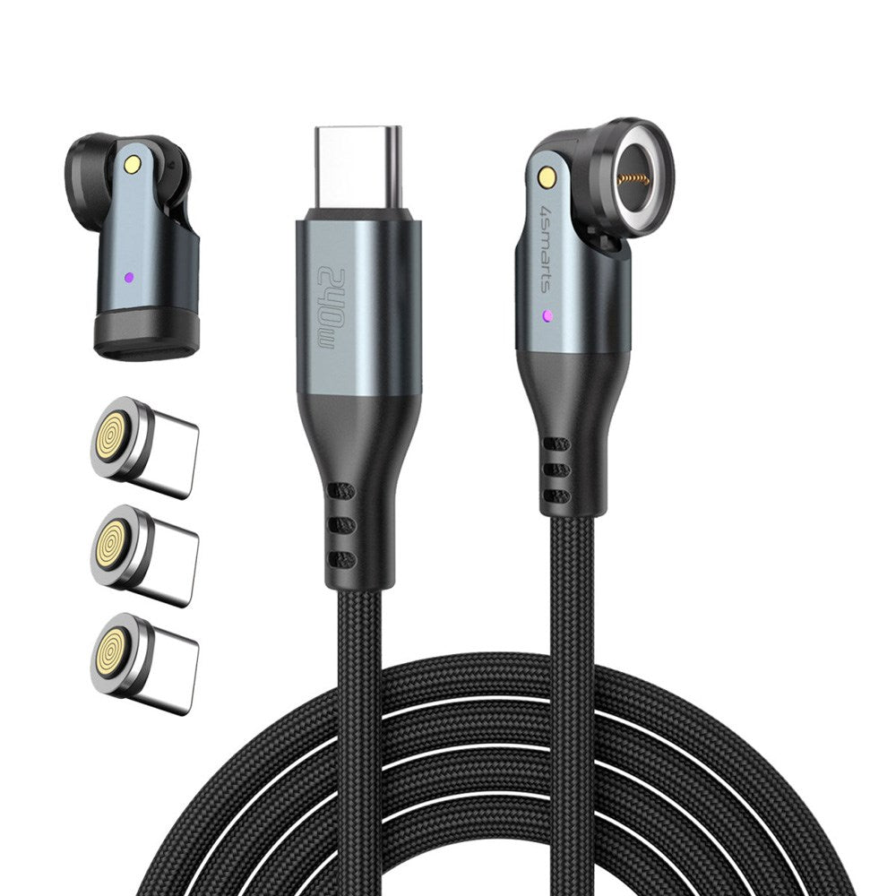 4smarts GravityCord Magnetisk Kabel m. USB-C - 240W - 1.8m - Sort