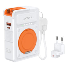 4smarts 6-i-1 10.000mAh Hybrid Powerbank / Trådløs Oplader / Rejseadapter - Hvid / Orange