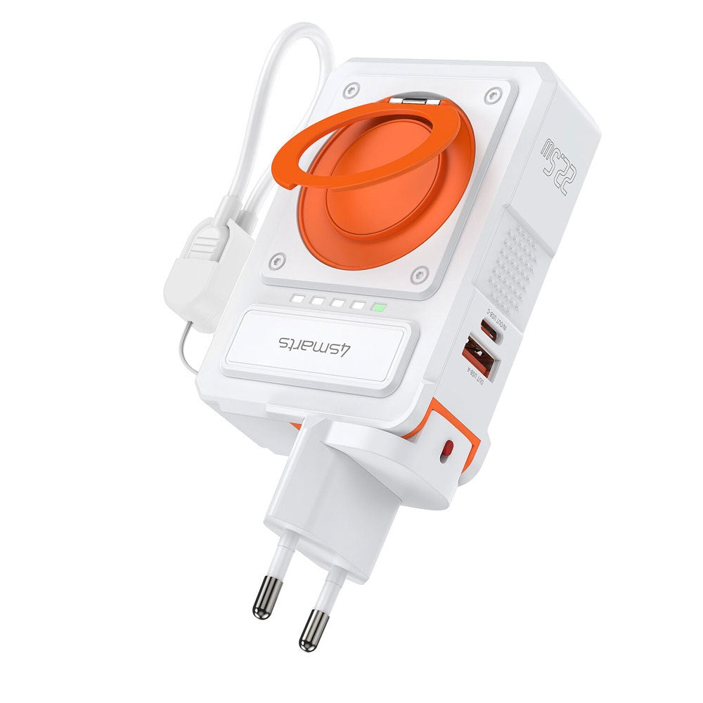 4smarts 6-i-1 10.000mAh Hybrid Powerbank / Trådløs Oplader / Rejseadapter - Hvid / Orange