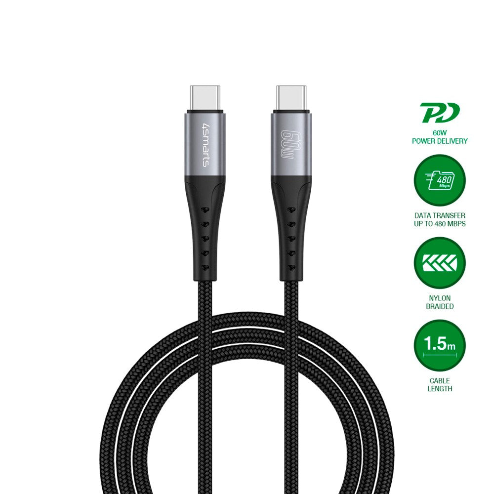 4smarts PrimeCord USB-C til USB-C Kabel 60W - 1.5 m - Sort