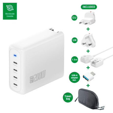 4smarts GaN Flex Pro Rejseoplader 200W - 4x USB-C - Hvid