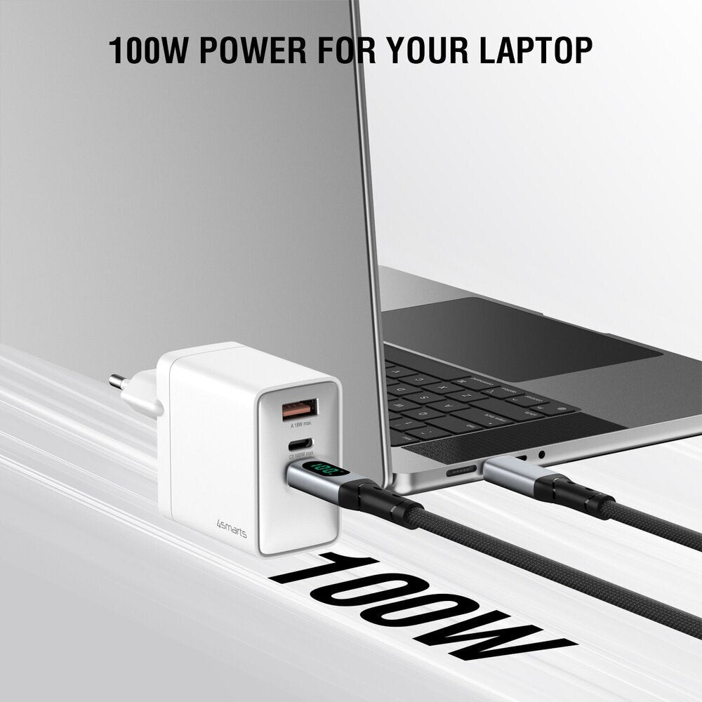 4smarts 100W Vægoplader m. 1x USB-A & 2x USB-C - Hvid