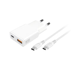 4smarts PDPlug Slim 20W Vægoplader m. 1 x USB-A & 1 x USB-A & Indbygget USB-C Kabel - Hvid