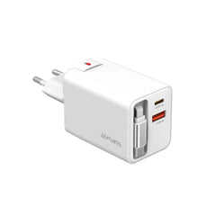 4smarts 65W Flex Jojo Vægoplader m. EU / US Stik - 1 x USB-A - 1 x USB-C - 1 x USB-C Kabel - Hvid
