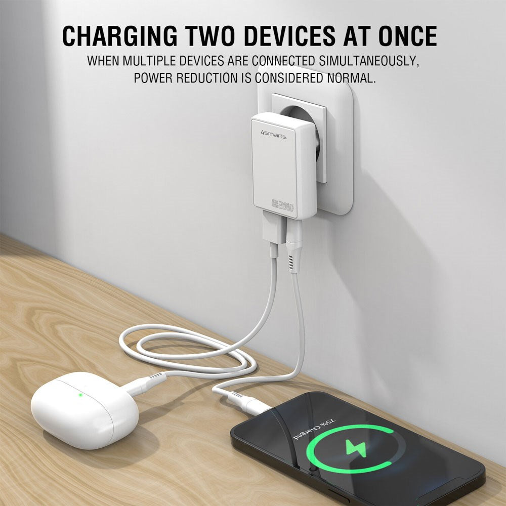 4smarts FlatPlug 20W Vægoplader m. 1 x USB-C 1 x USB-A - Hvid