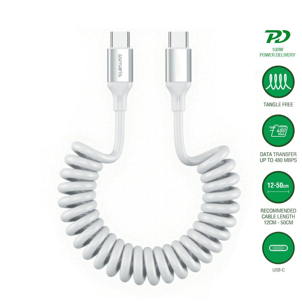 4smarts 100W USB-C til USB-C Kabel - 50cm - Hvid
