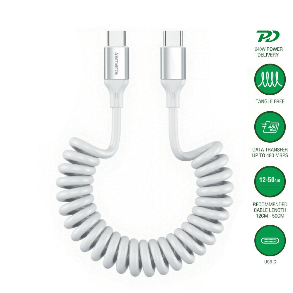 4smarts 240W USB-C til USB-C Kabel - 50cm - Hvid