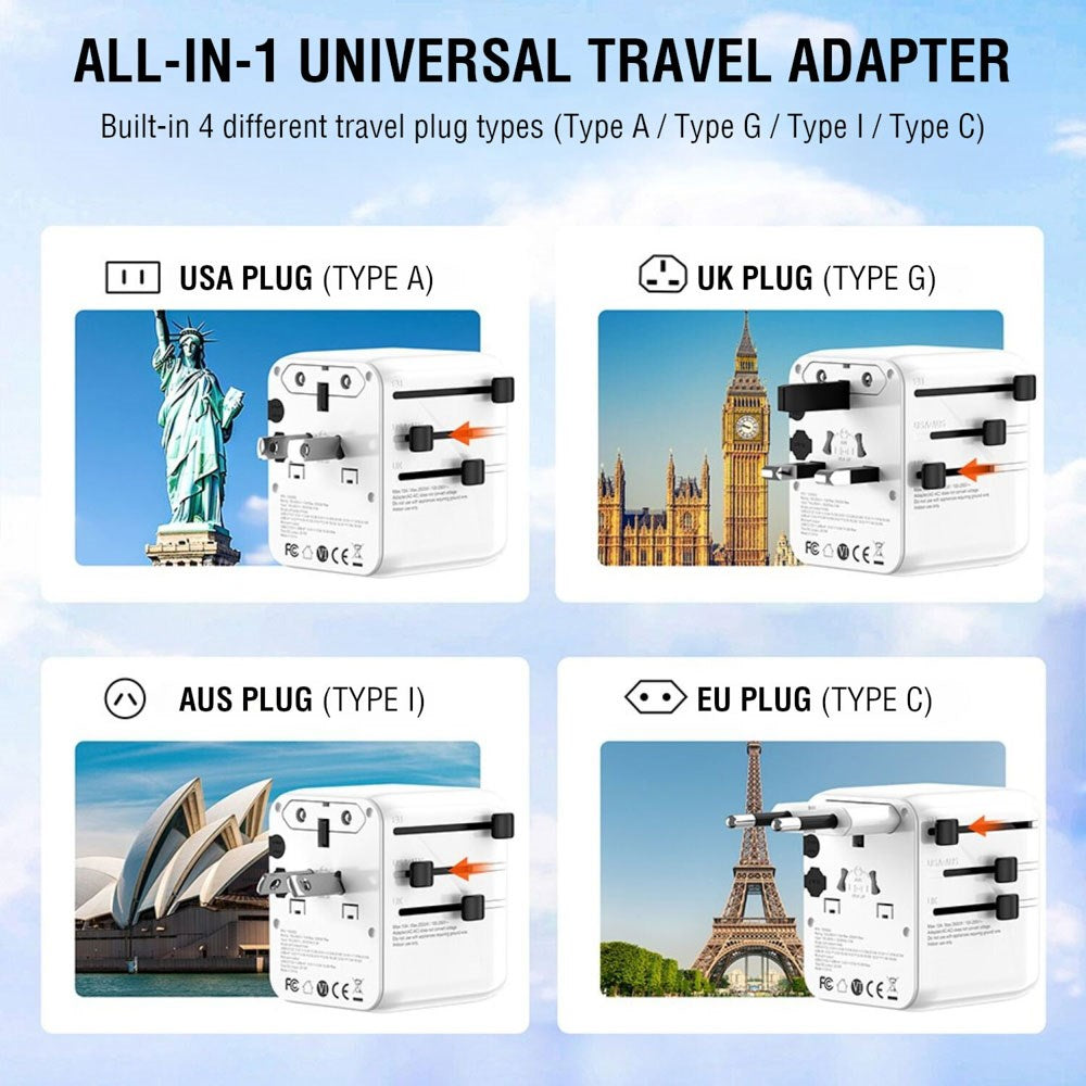 4smarts Nomad Universal Rejseadapter 20W m. 2 x USB-C & 1 x USB-A - Hvid