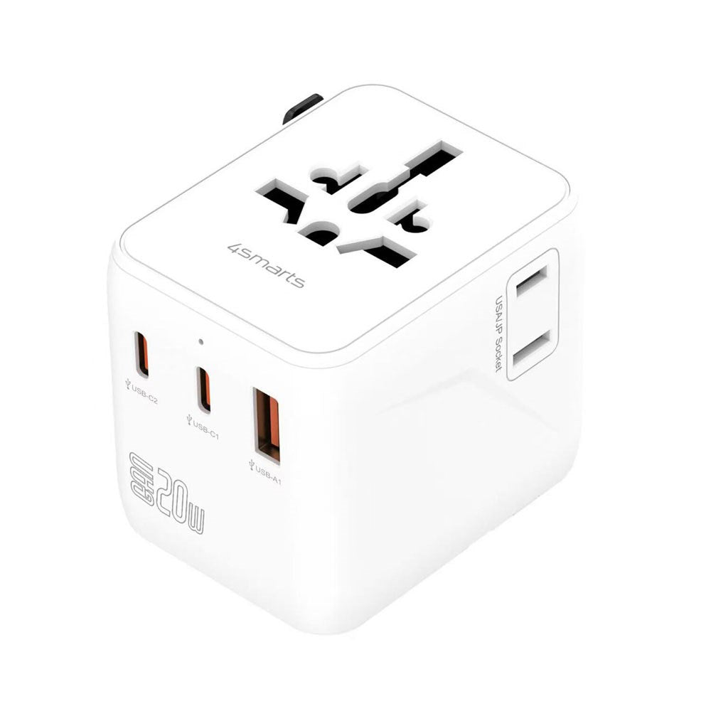 4smarts Nomad Universal Rejseadapter 20W m. 2 x USB-C & 1 x USB-A - Hvid