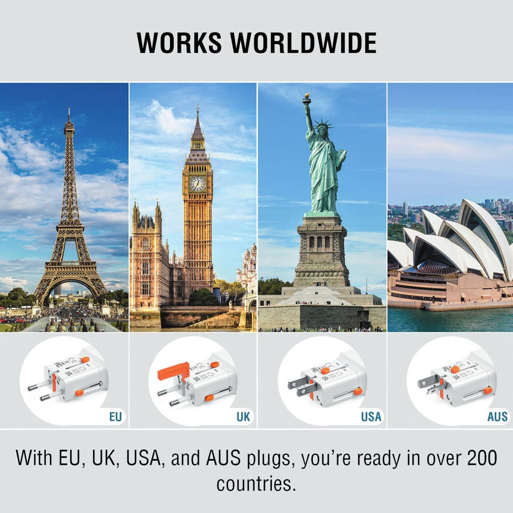 4smarts 65W Rejseadapter til EU/UK/US/AUS m. 2 x USB-C & 1 x USB-A Adapter - Hvid