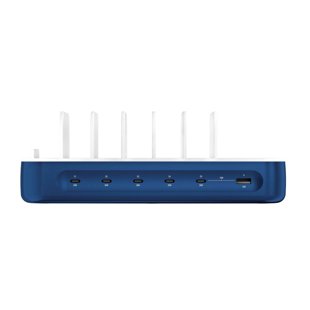 4smarts Ladestation m. 9 Opladningsmuligheder - 5x USB-C Kabel & 1x 4-i-1 Multikabel - 100W - Blå