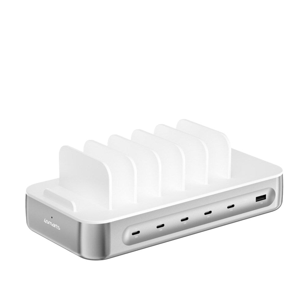 4smarts Ladestation m. 9 Opladningsmuligheder - 5x USB-C Kabel & 1x 4-i-1 Multikabel - 100W - Sølv