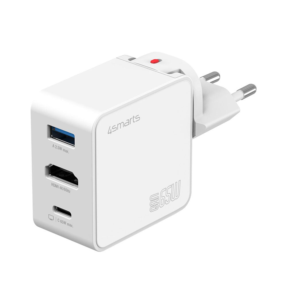4smarts 3-i-1 HDMI Hub 65W Vægoplader - Hvid