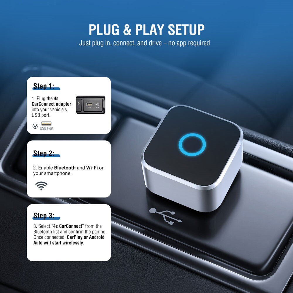 4smarts 2-i-1 Trådløs Adapter til Apple CarPlay & Android Auto - Sølv